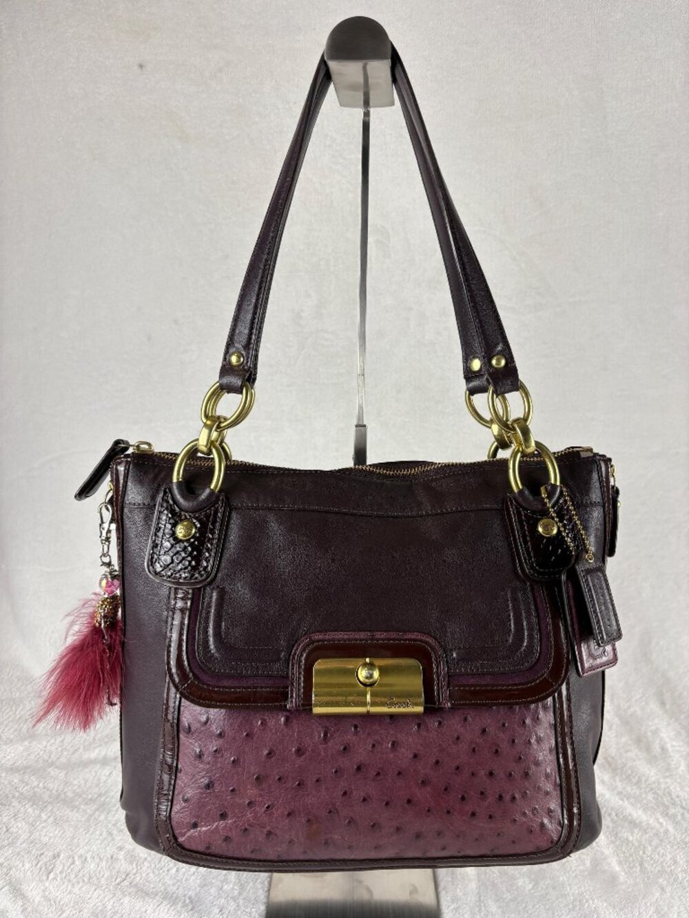 Coach Kristin Spectator Zip Tote in Eggplant/Ostrich Embossed and Patent Leather